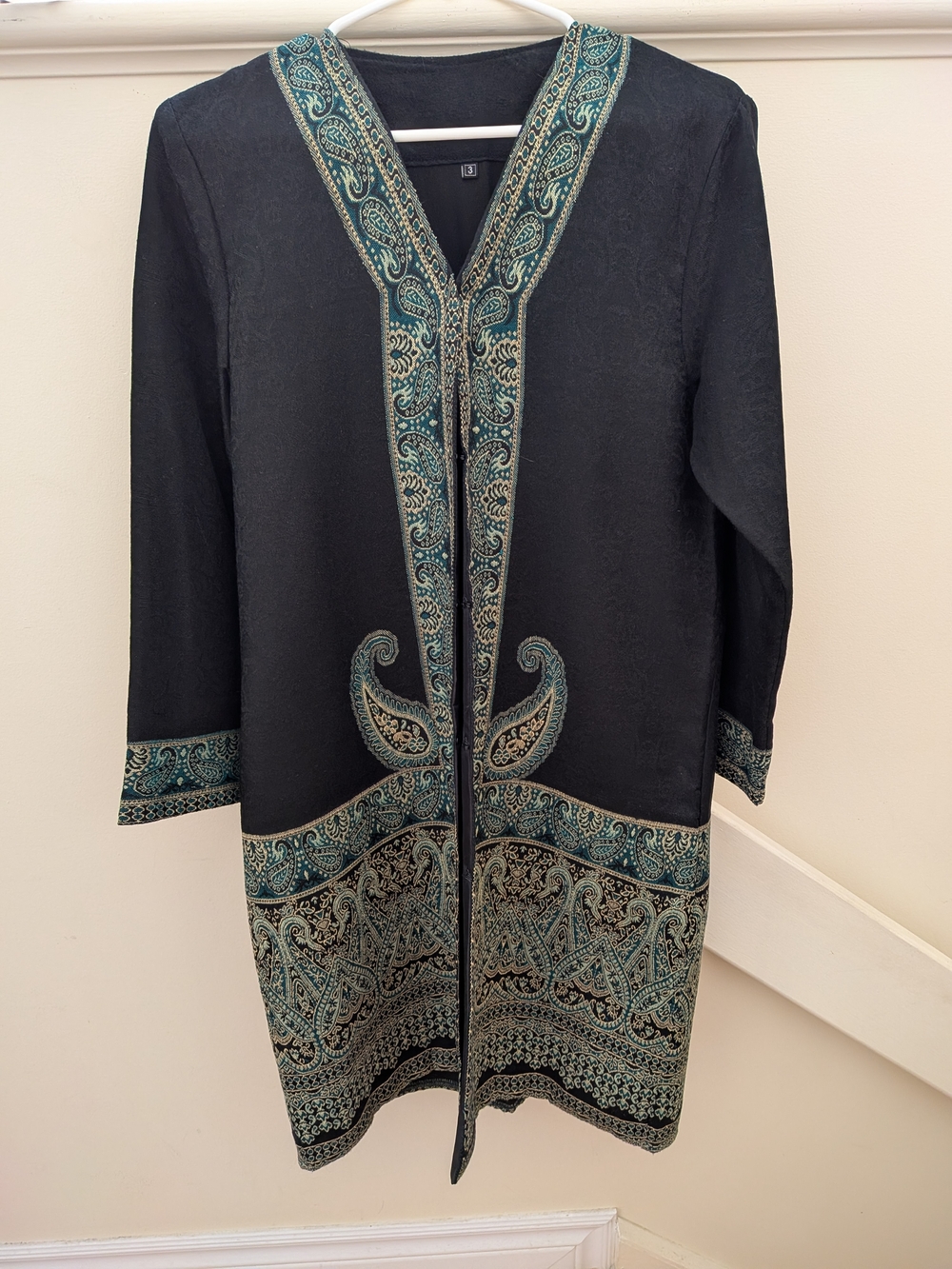​NWOT Paisley Jacquard Open-Front Duster Coat - Teal & Tan - M/L